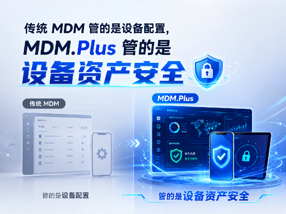 传统 MDM 管的是设备配置，MDM.Plus 管的是设备资产安全